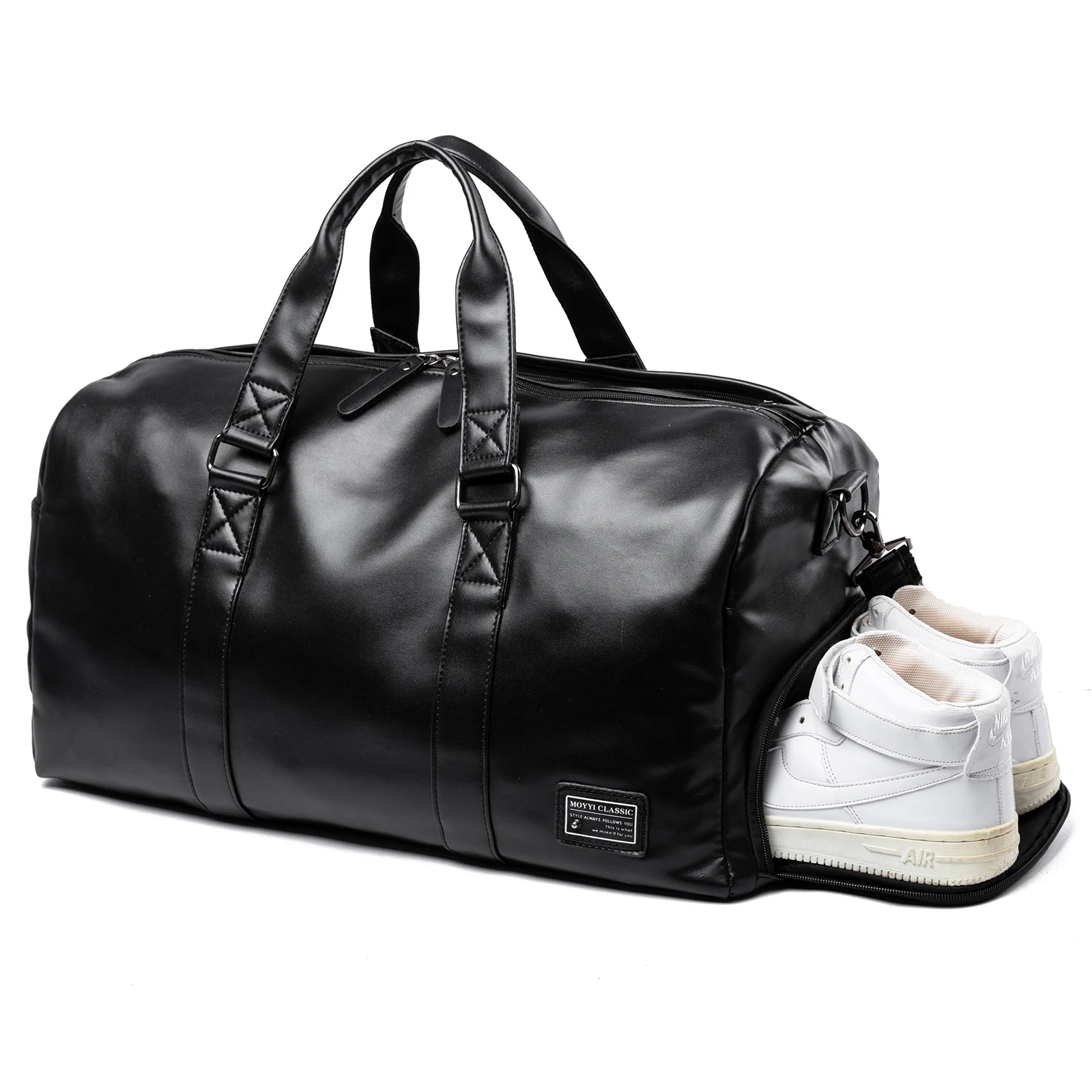 Sac cuir voyage cognac patiné – Image 4