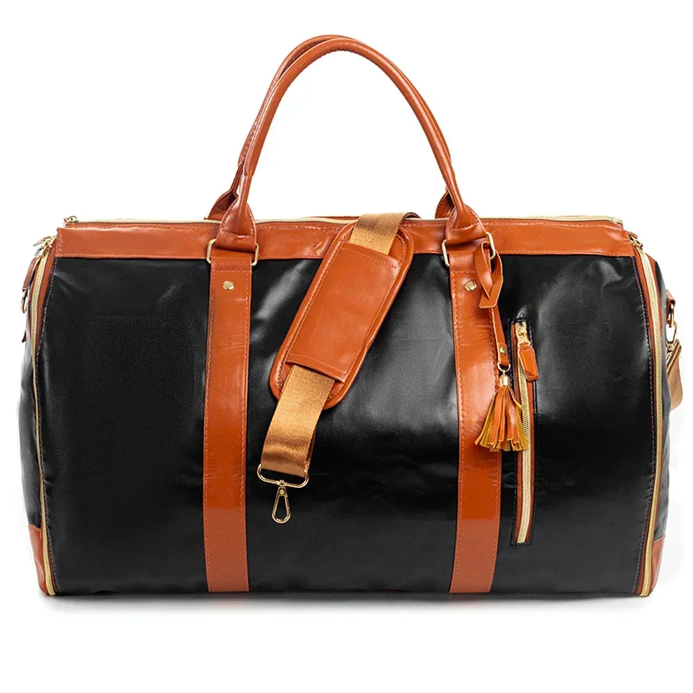 Sac cuir voyage pliable havane profond – Image 3