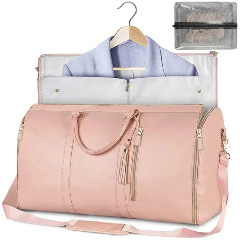 Sac cuir voyage pliable havane profond – Image 14