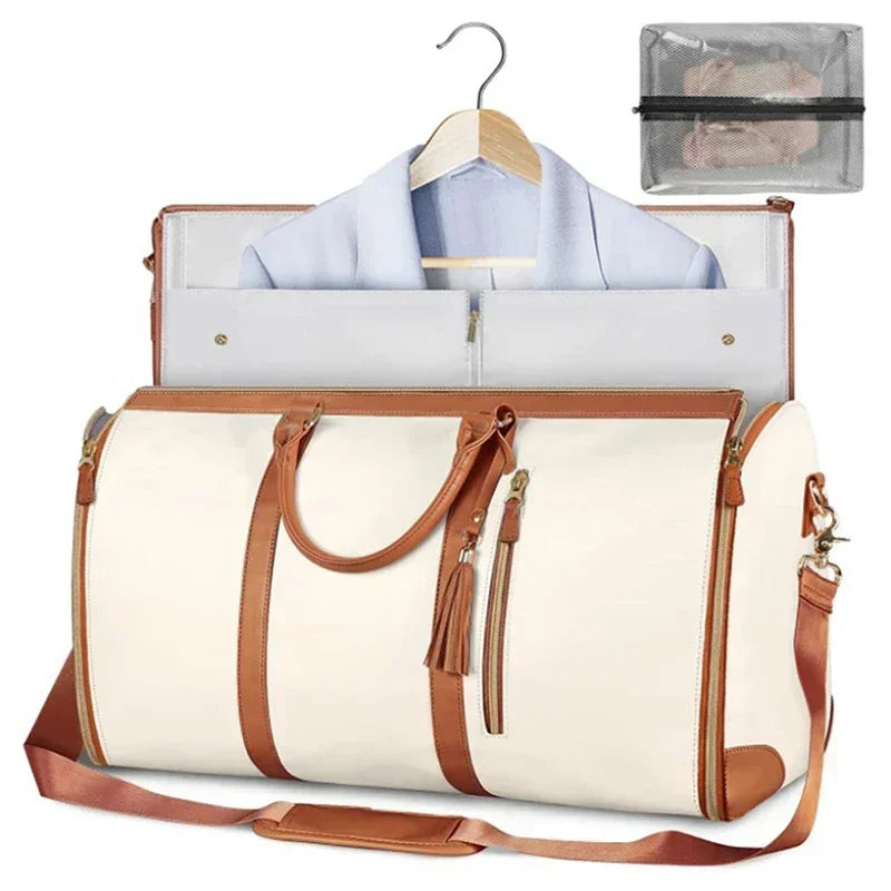Sac cuir voyage pliable havane profond – Image 13