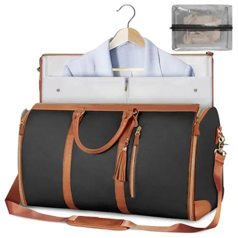 Sac cuir voyage pliable havane profond – Image 12