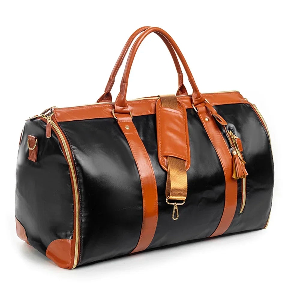 Sac cuir voyage pliable havane profond – Image 4